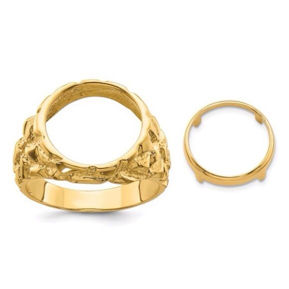 14k Gold Nugget Coin Bezel Ring (coin not included) - Picture 3 of 9